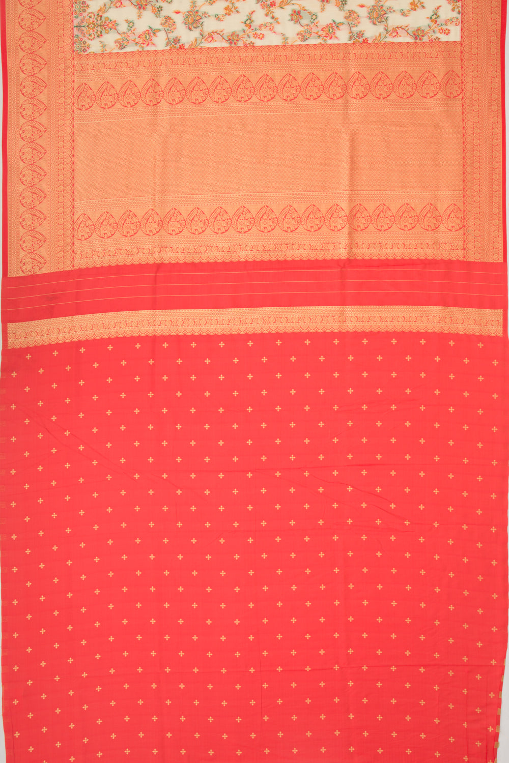 Chanderi Cotton Floral Jaal Cream Saree