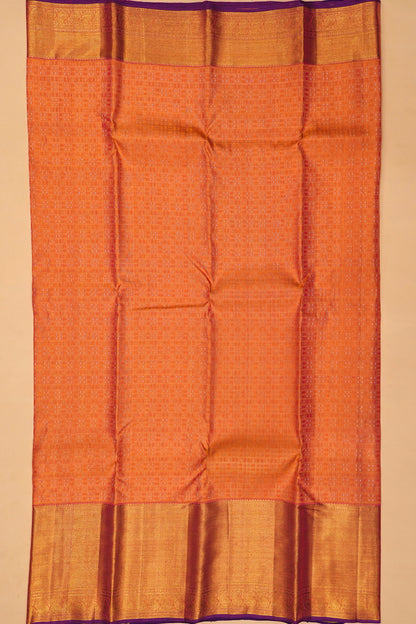 Kanchipuram Silk Checks And Butta Orange Saree