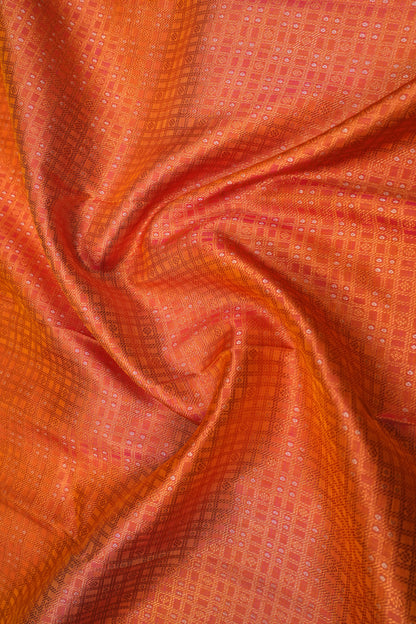 Kanchipuram Silk Checks And Butta Orange Saree