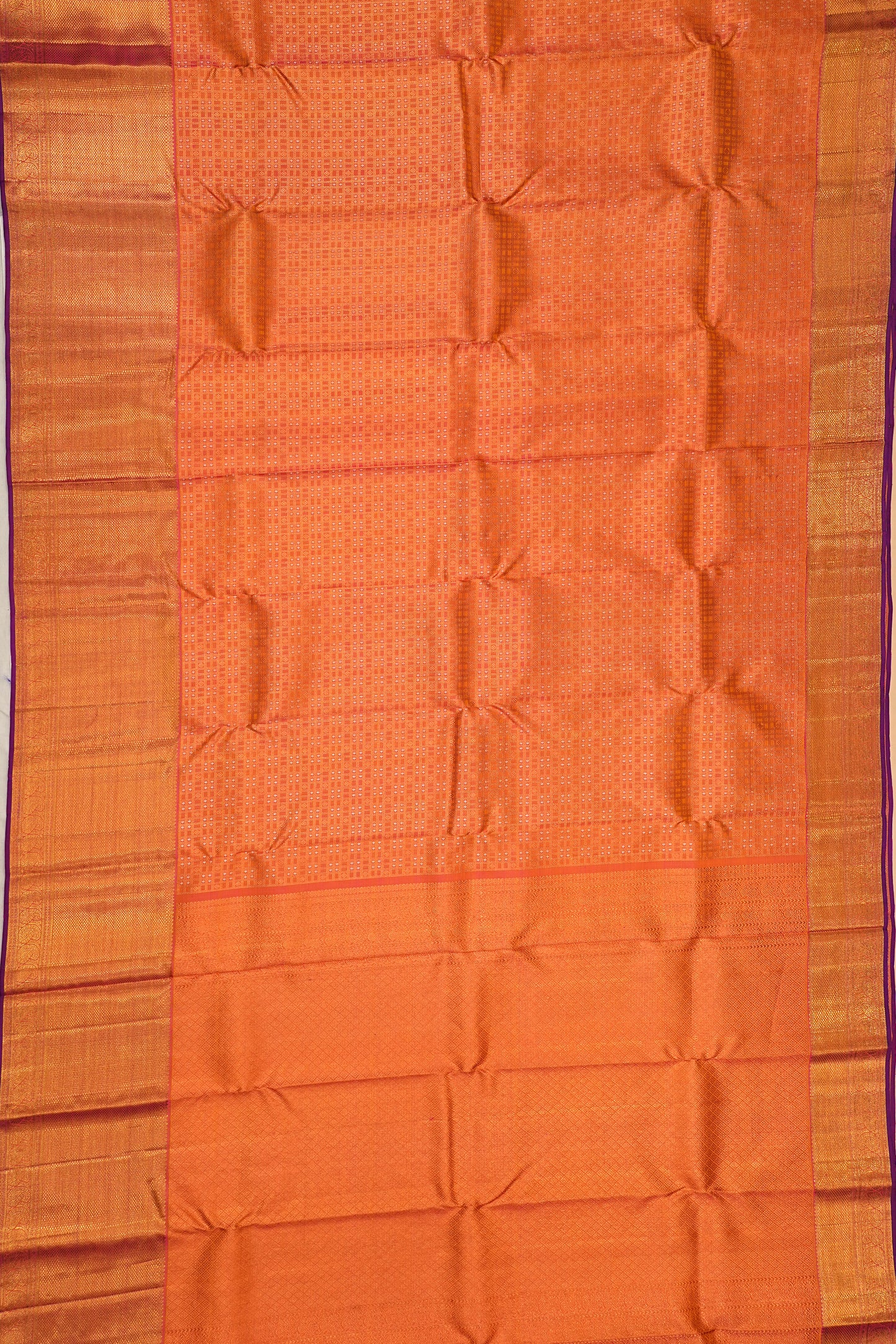 Kanchipuram Silk Checks And Butta Orange Saree