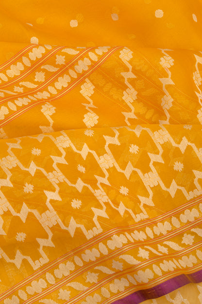 Banarasi Kora Organza Butta Mustard Yellow Saree