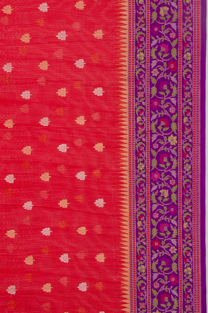 Banarasi Kora Organza Butta Red Saree