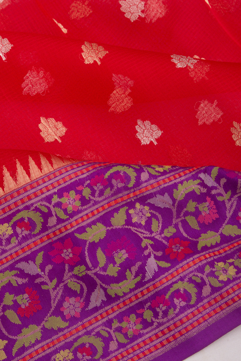 Banarasi Kora Organza Butta Red Saree
