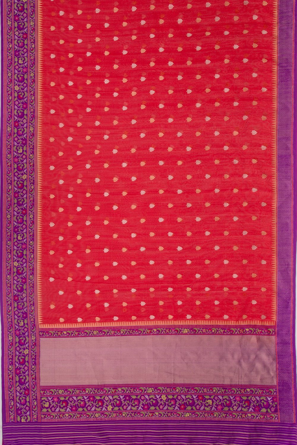 Banarasi Kora Organza Butta Red Saree