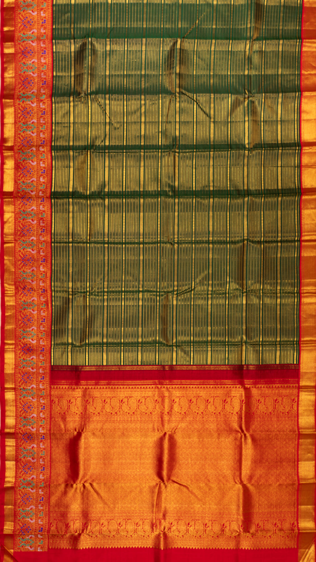 Kanchipuram Silk Horizontal Lines Dark Green Saree