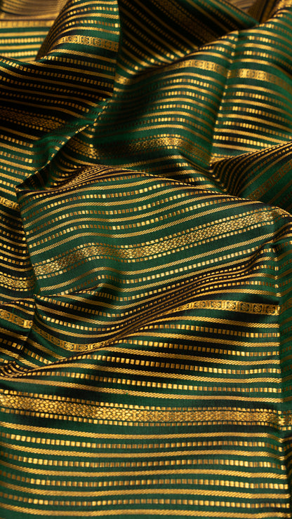 Kanchipuram Silk Horizontal Lines Dark Green Saree