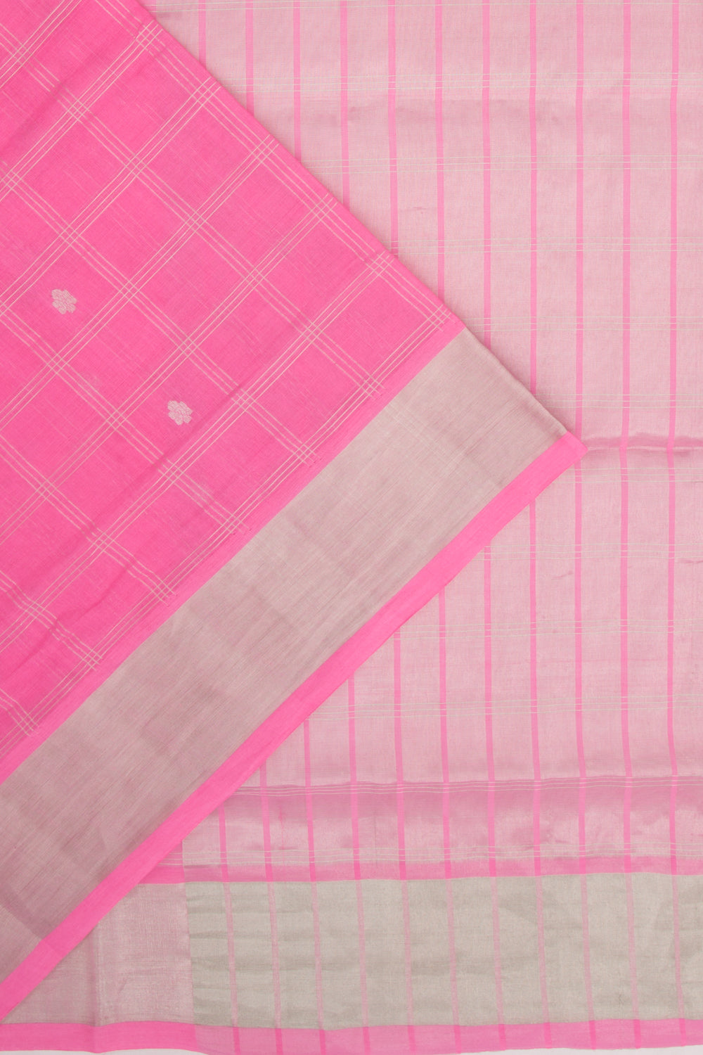 Chettinad Cotton Checks And Butta Pink Saree