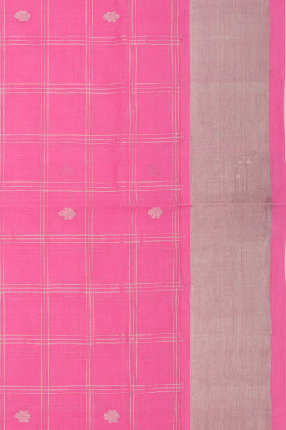 Chettinad Cotton Checks And Butta Pink Saree
