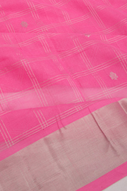 Chettinad Cotton Checks And Butta Pink Saree