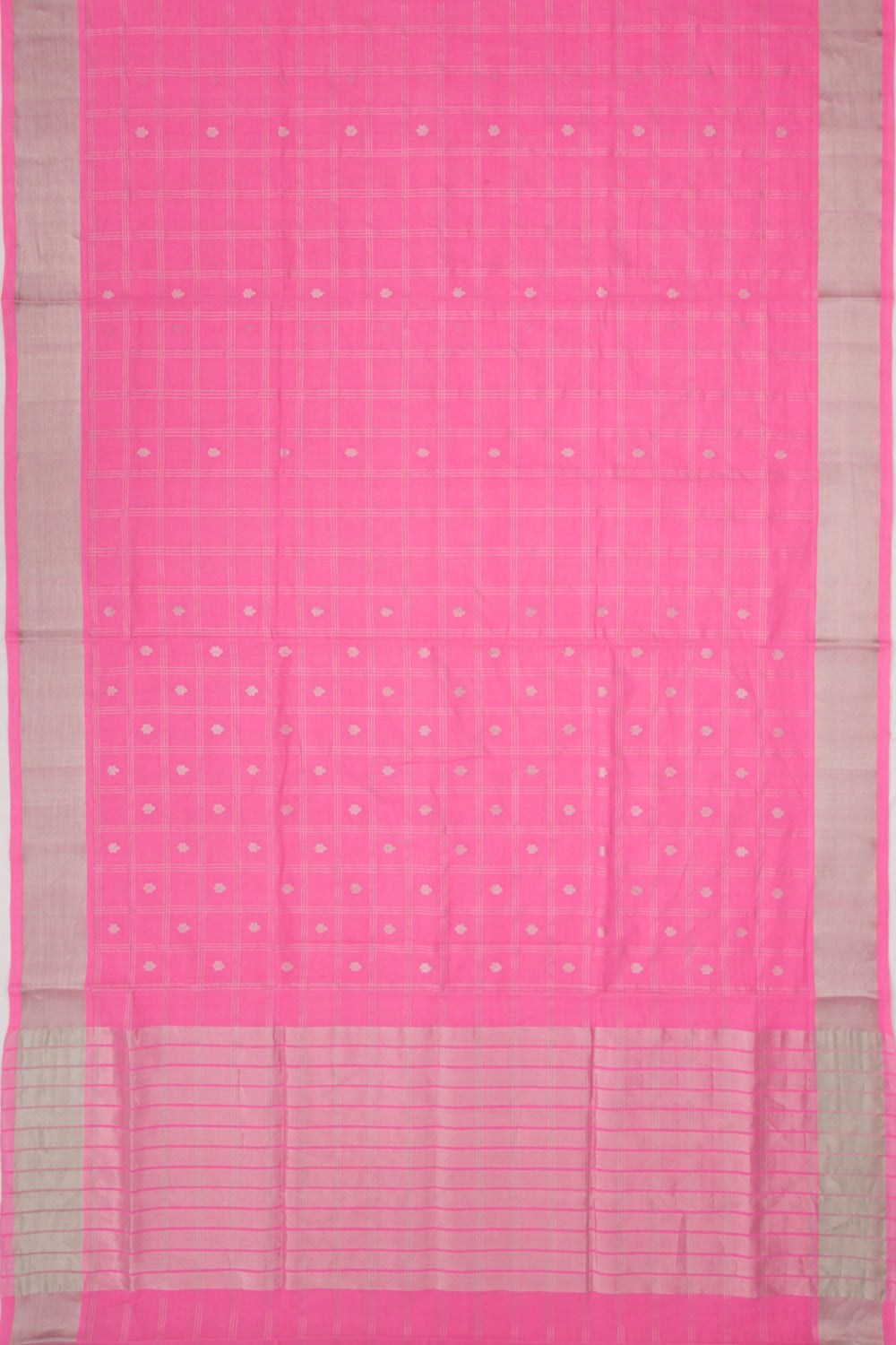 Chettinad Cotton Checks And Butta Pink Saree