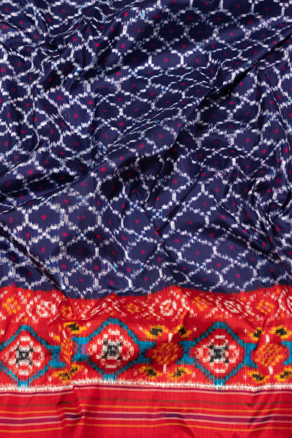 Pochampally Silk Double Ikat Dark Blue Saree