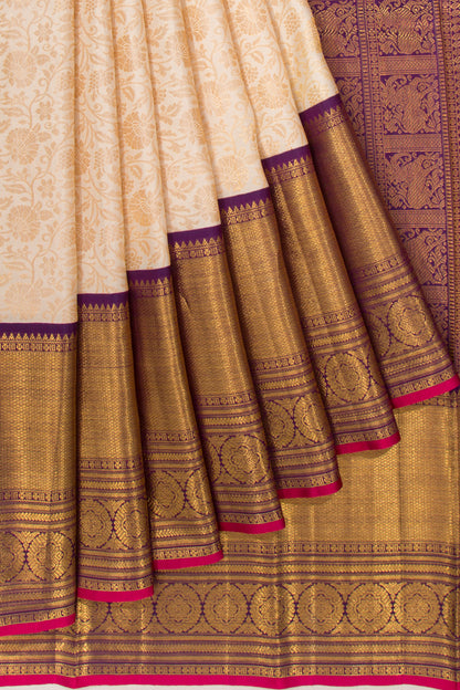 Kanchipuram Silk Brocade Cream Saree