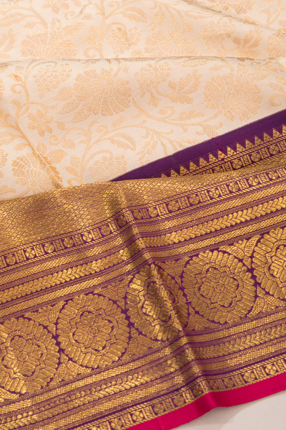 Kanchipuram Silk Brocade Cream Saree