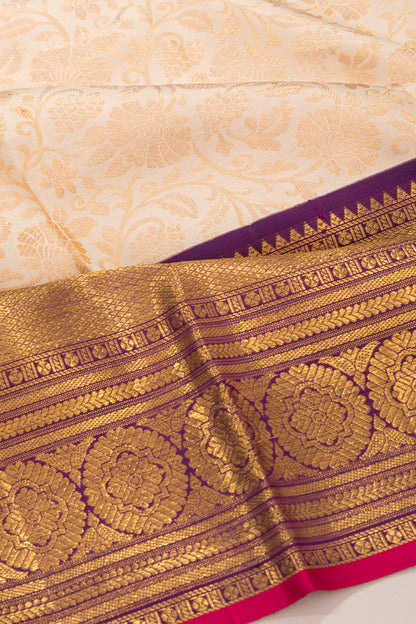 Kanchipuram Silk Brocade Cream Saree