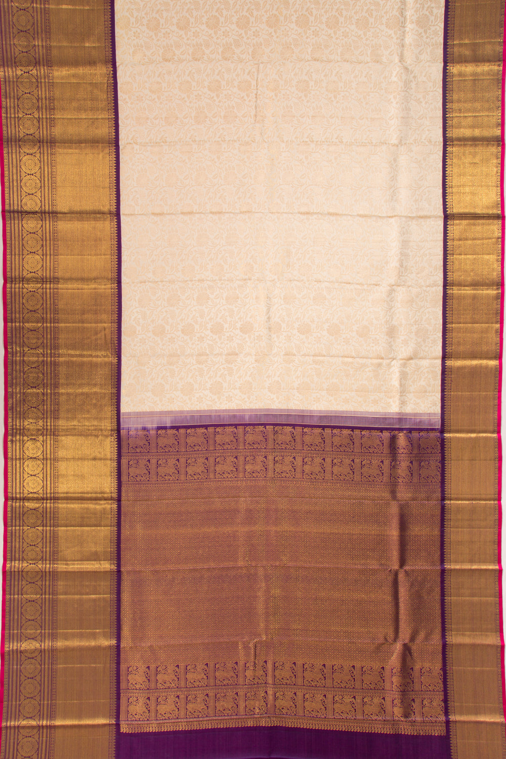 Kanchipuram Silk Brocade Cream Saree