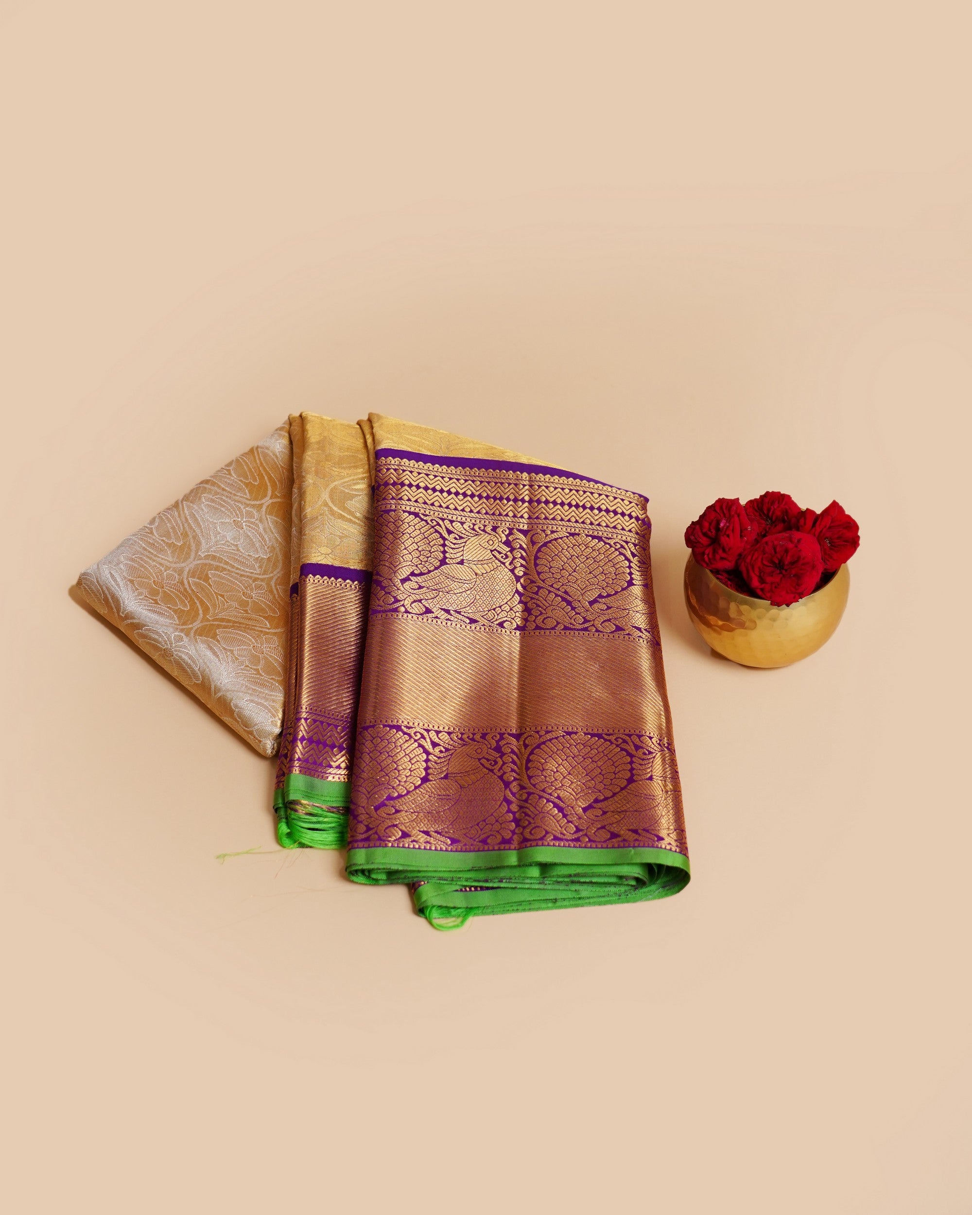 Kanchipuram Silk Tissue Brocade Gold Saree