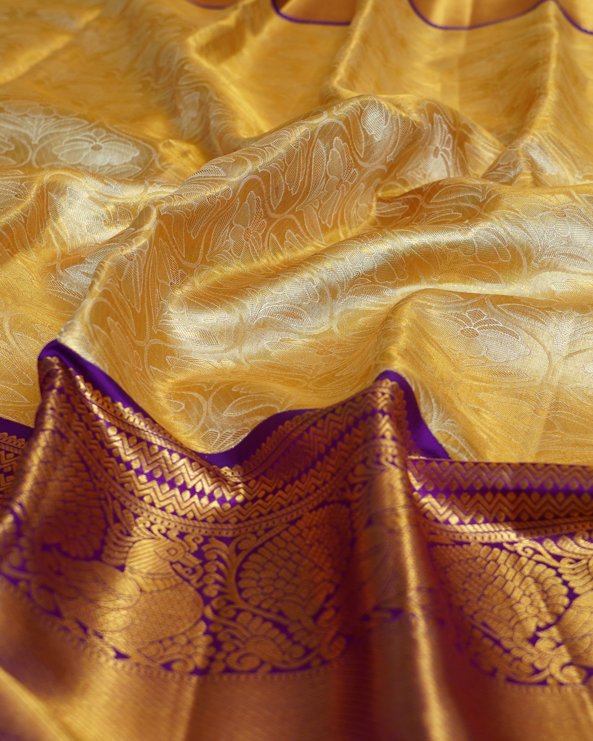 Kanchipuram Silk Tissue Brocade Gold Saree