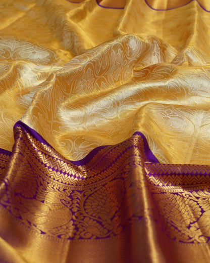 Kanchipuram Silk Tissue Brocade Gold Saree