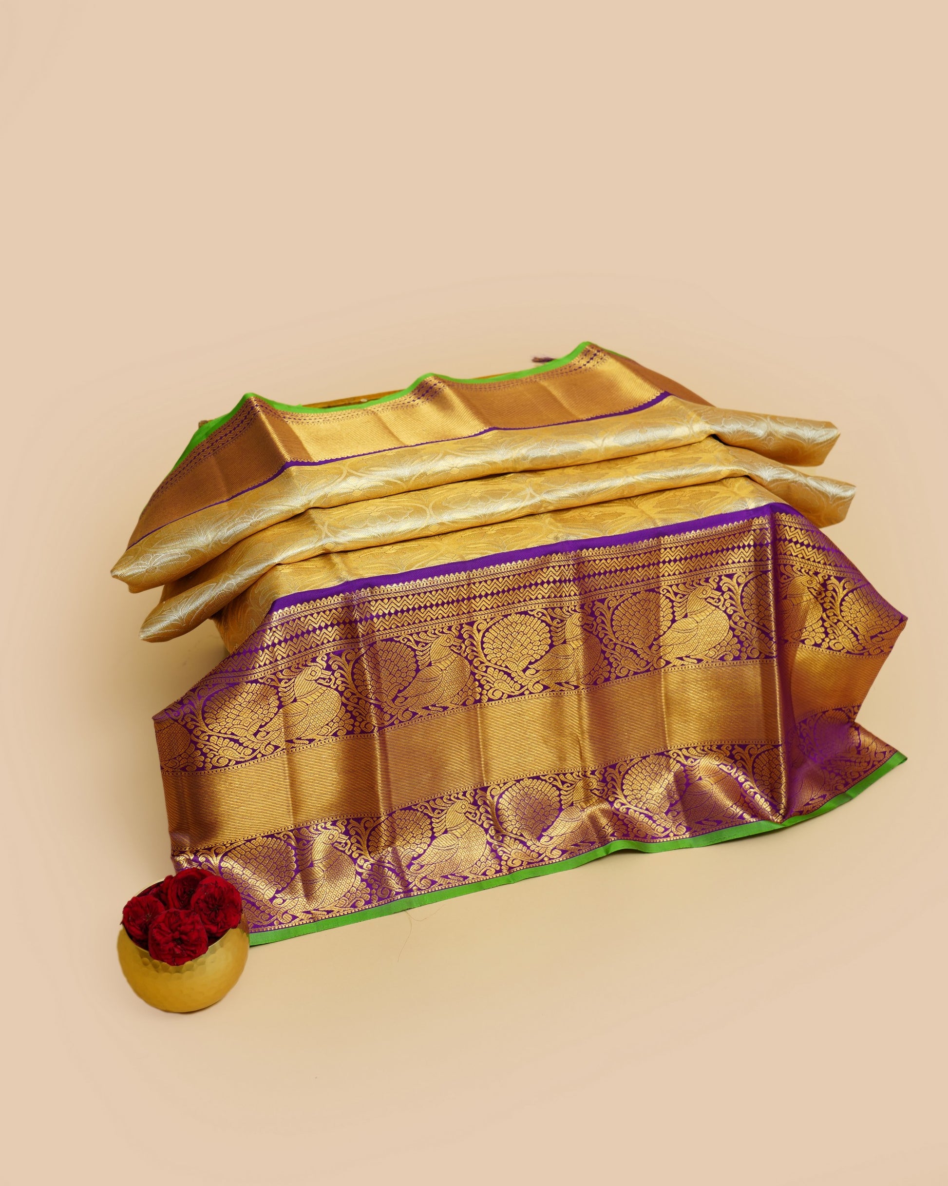 Kanchipuram Silk Tissue Brocade Gold Saree
