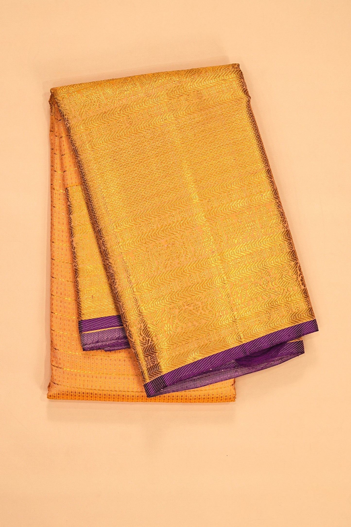Kanchipuram Silk Checks And Butta Mustard Yellow Saree