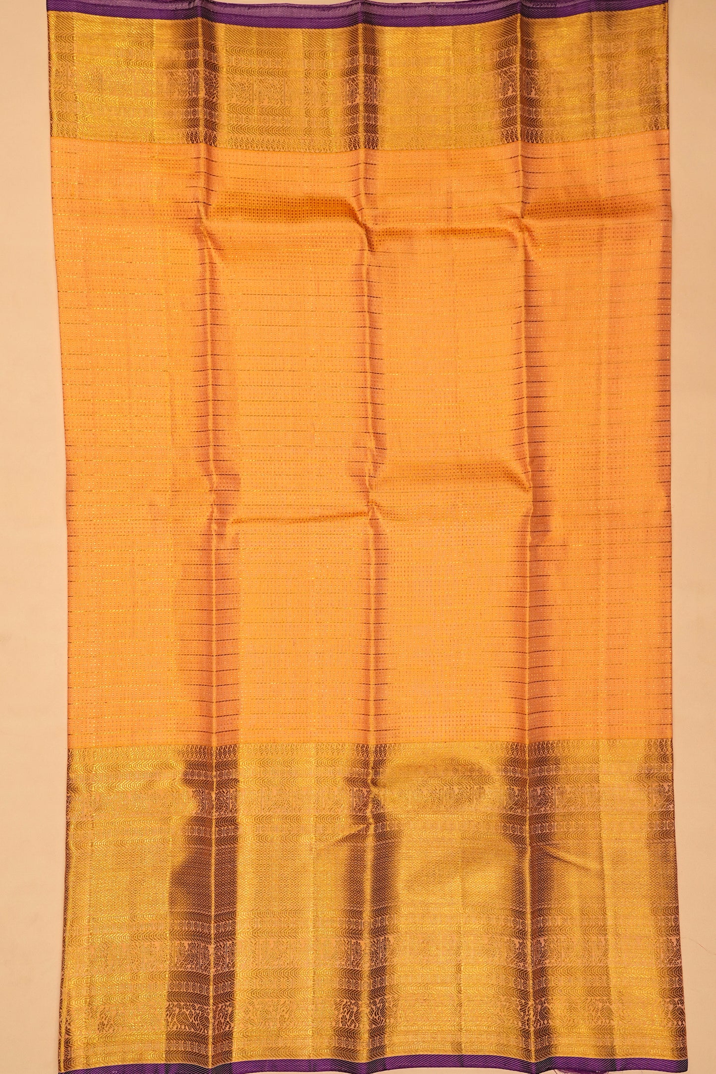 Kanchipuram Silk Checks And Butta Mustard Yellow Saree