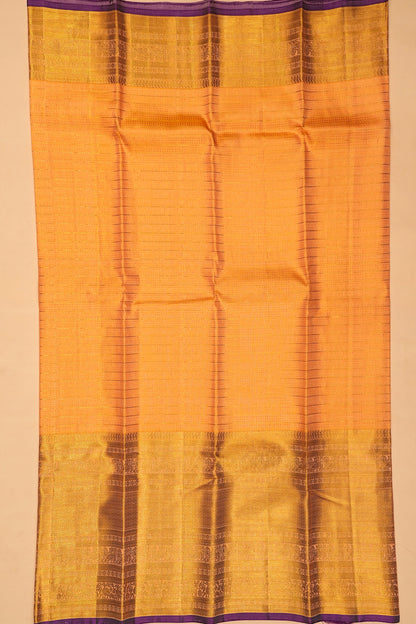 Kanchipuram Silk Checks And Butta Mustard Yellow Saree