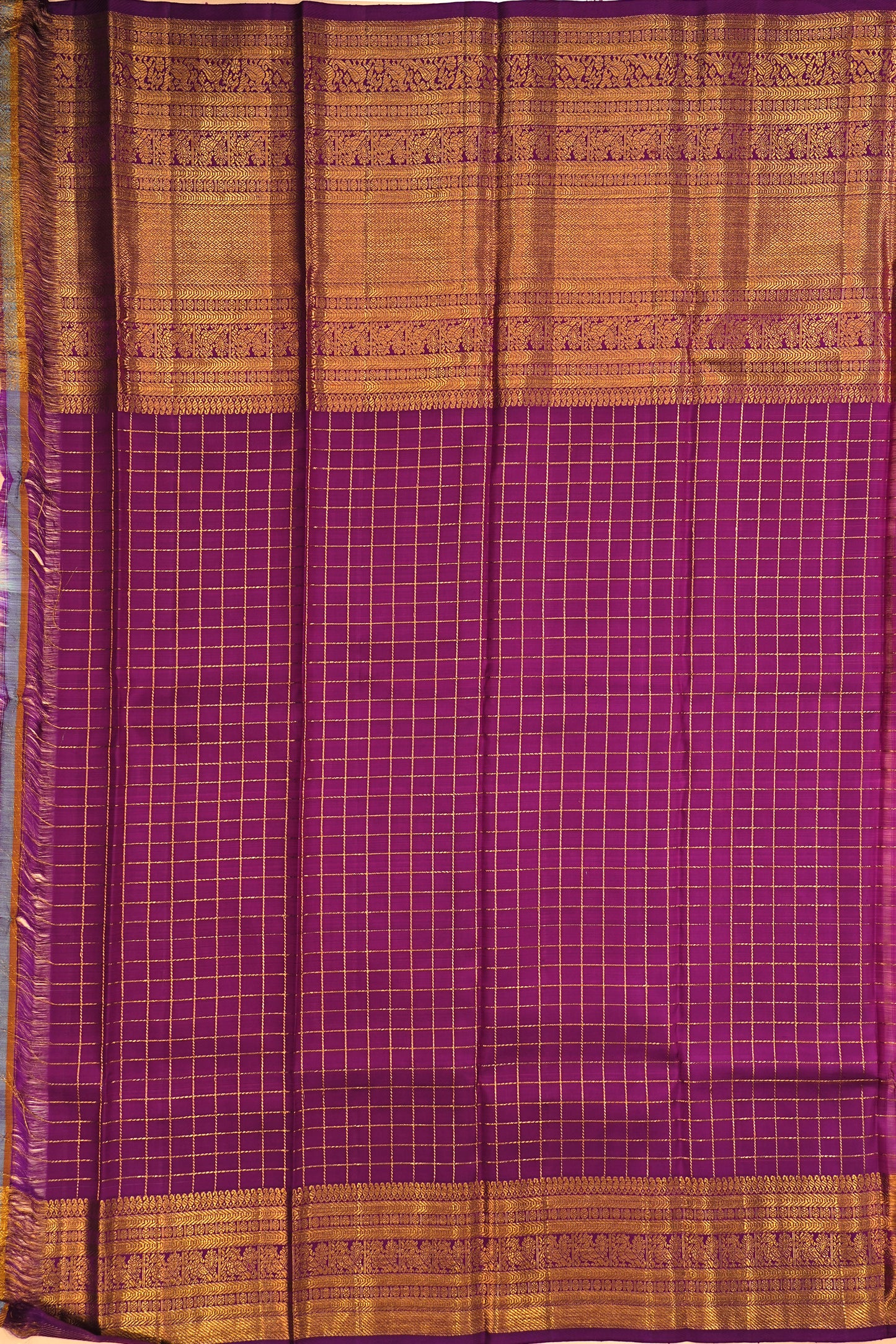Kanchipuram Silk Checks And Butta Mustard Yellow Saree
