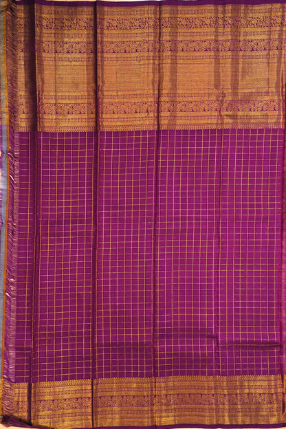 Kanchipuram Silk Checks And Butta Mustard Yellow Saree