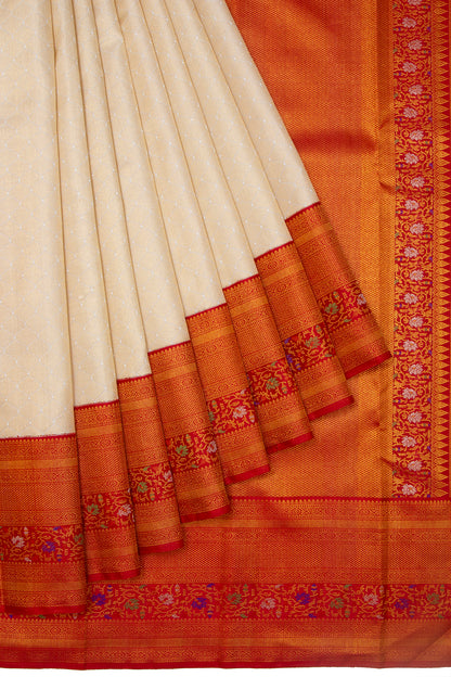Kanchipuram Silk Brocade Cream Saree