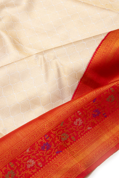 Kanchipuram Silk Brocade Cream Saree