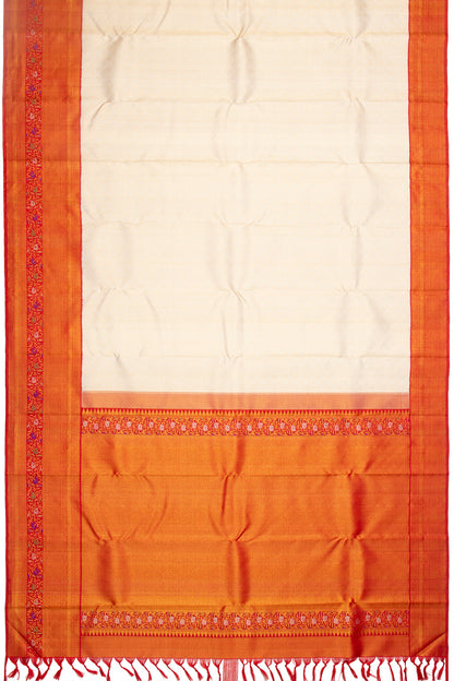 Kanchipuram Silk Brocade Cream Saree