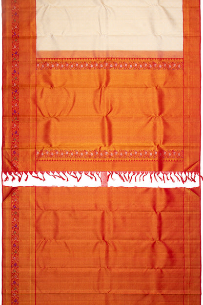 Kanchipuram Silk Brocade Cream Saree