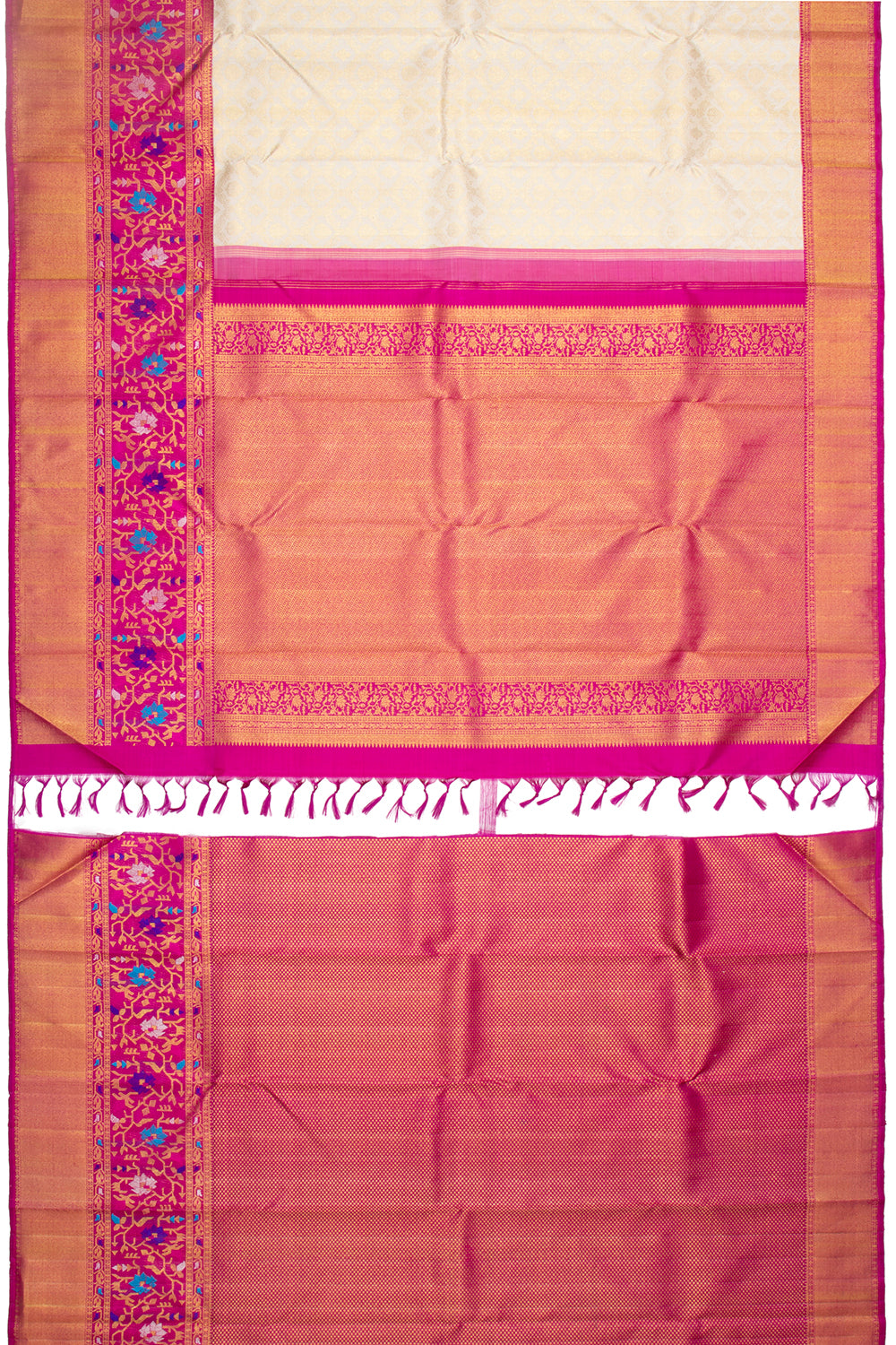 Kanchipuram Silk Jaal And Butta Cream Saree