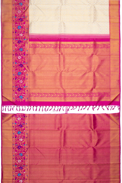 Kanchipuram Silk Jaal And Butta Cream Saree