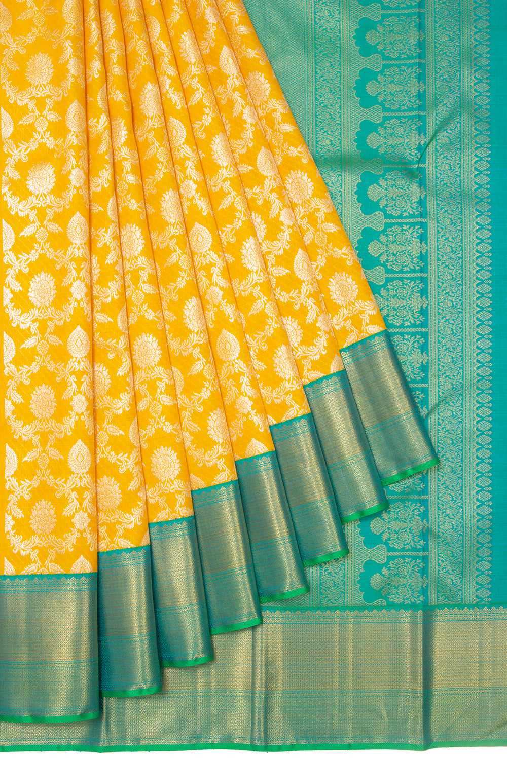 Kanchipuram Silk Jaal Yellow Saree