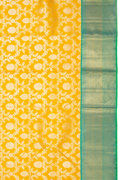 Kanchipuram Silk Jaal Yellow Saree