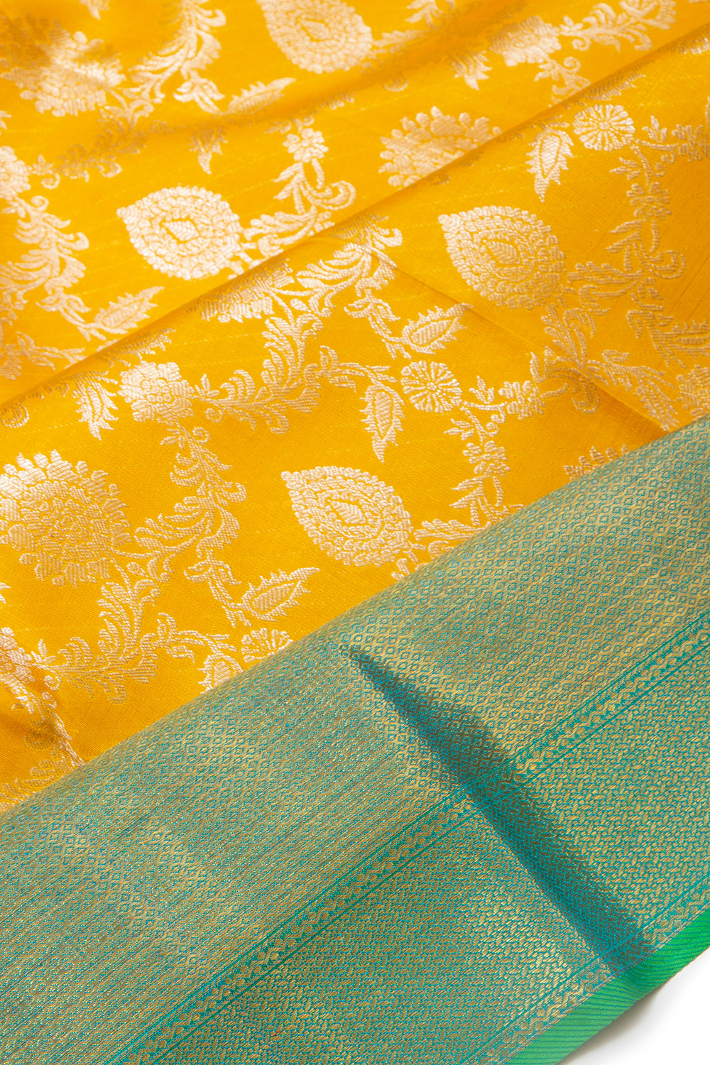 Kanchipuram Silk Jaal Yellow Saree