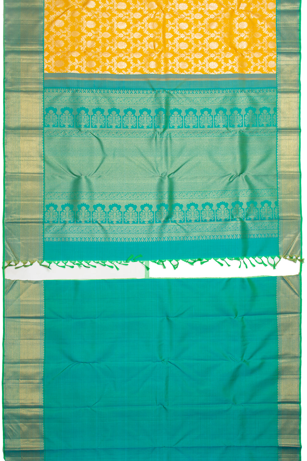 Kanchipuram Silk Jaal Yellow Saree