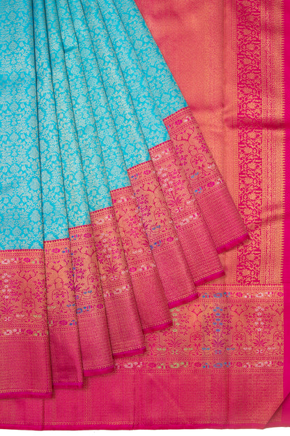 Kanchipuram Silk Jaal Sky Blue Saree