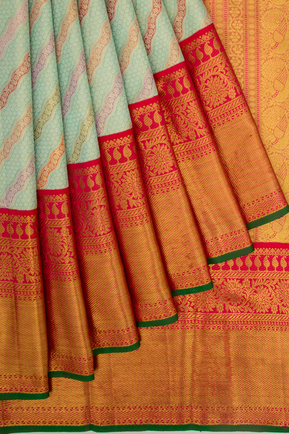 Kanchipuram Silk Tissue Jaal Rangkat Sea Green Saree