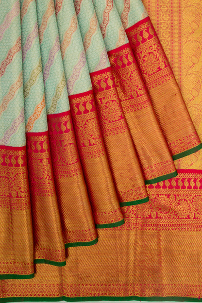 Kanchipuram Silk Tissue Jaal Rangkat Sea Green Saree