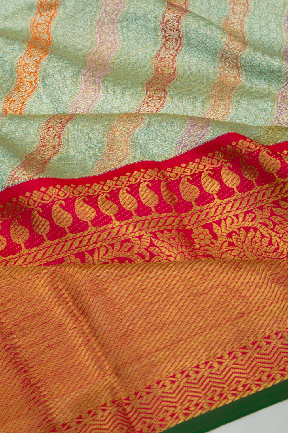 Kanchipuram Silk Tissue Jaal Rangkat Sea Green Saree