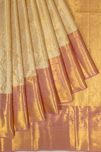 Kanchipuram Silk Tissue Brocade Gold Saree