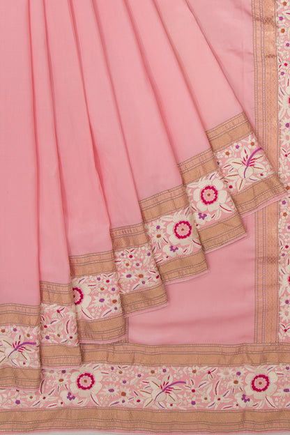 Parsi Gara Banarasi Silk Plain Baby Pink Saree