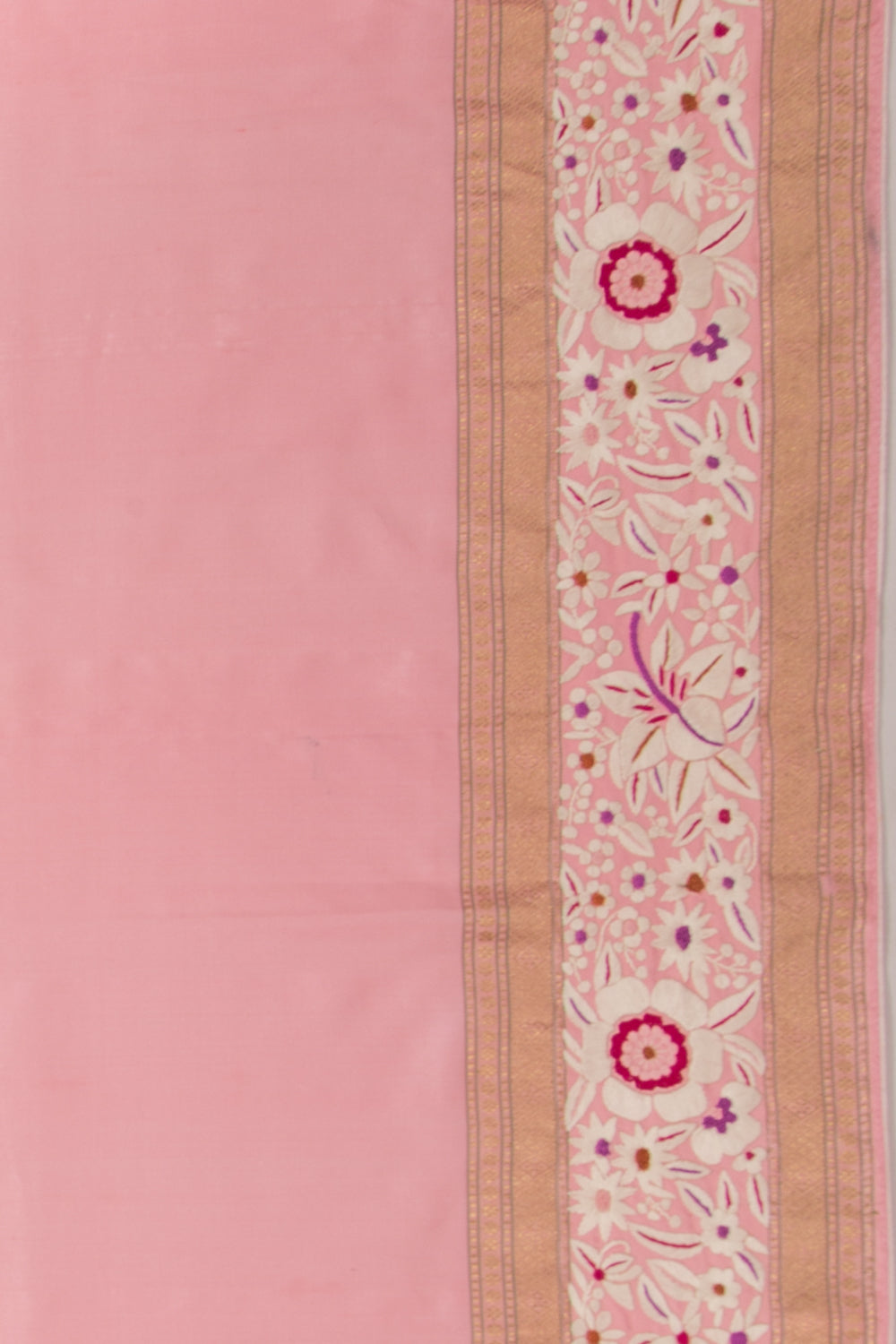 Parsi Gara Banarasi Silk Plain Baby Pink Saree