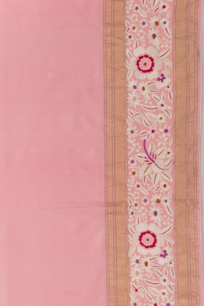 Parsi Gara Banarasi Silk Plain Baby Pink Saree