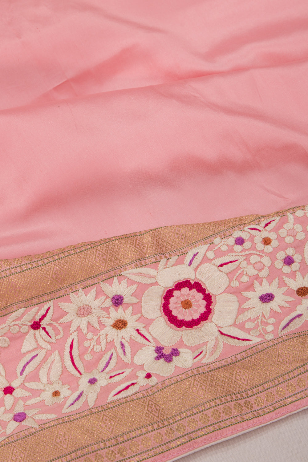 Parsi Gara Banarasi Silk Plain Baby Pink Saree