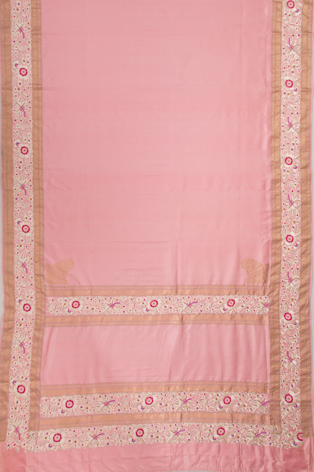 Parsi Gara Banarasi Silk Plain Baby Pink Saree