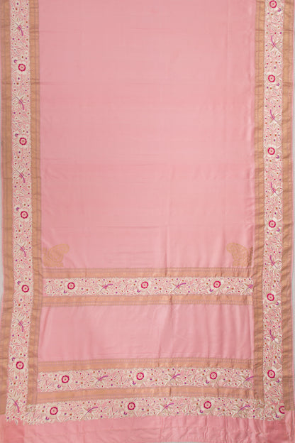 Parsi Gara Banarasi Silk Plain Baby Pink Saree