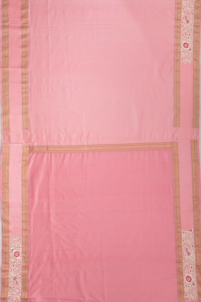Parsi Gara Banarasi Silk Plain Baby Pink Saree